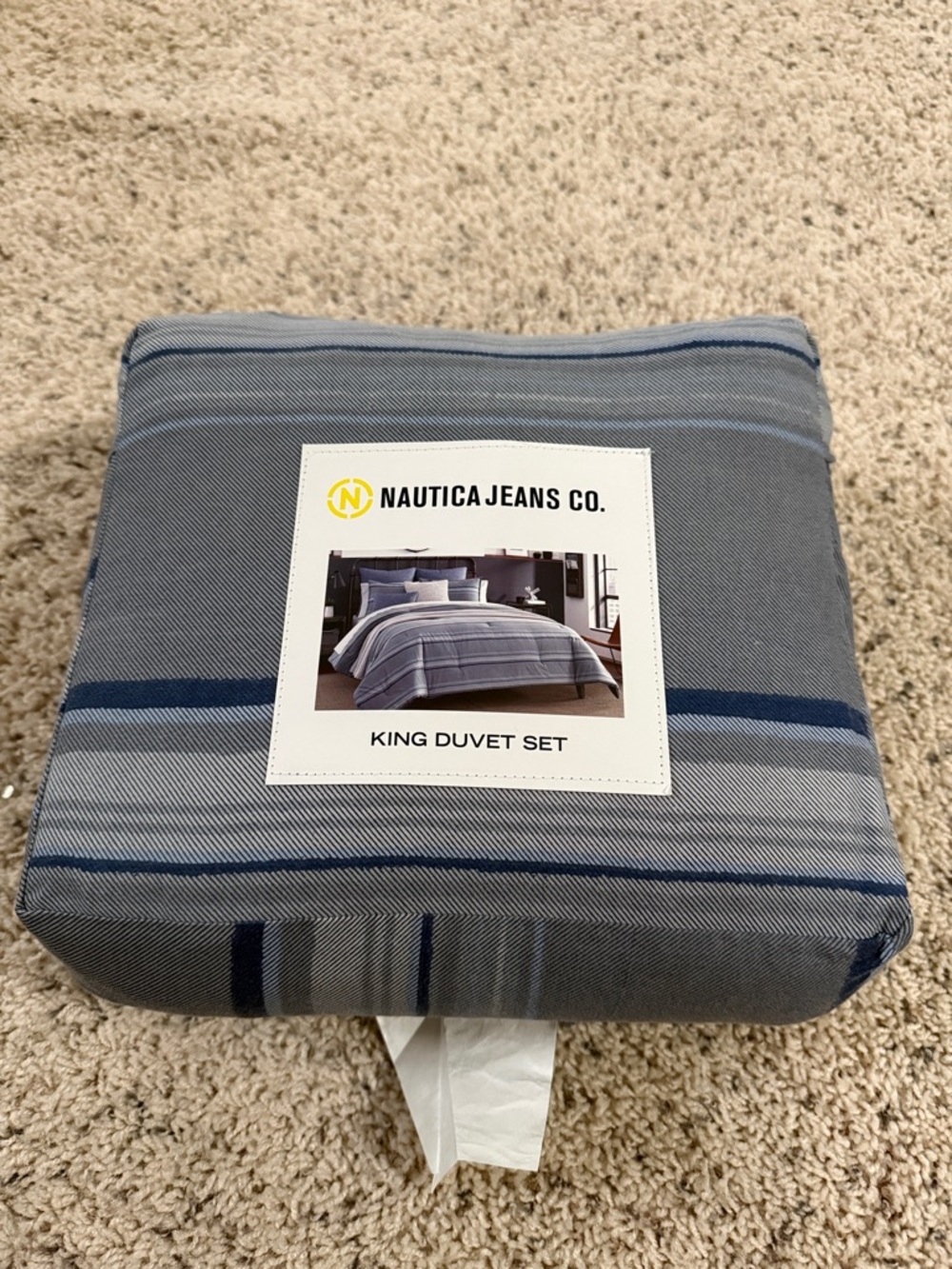 Nautica King Duvet Set - Light Blue and Navy Stripes